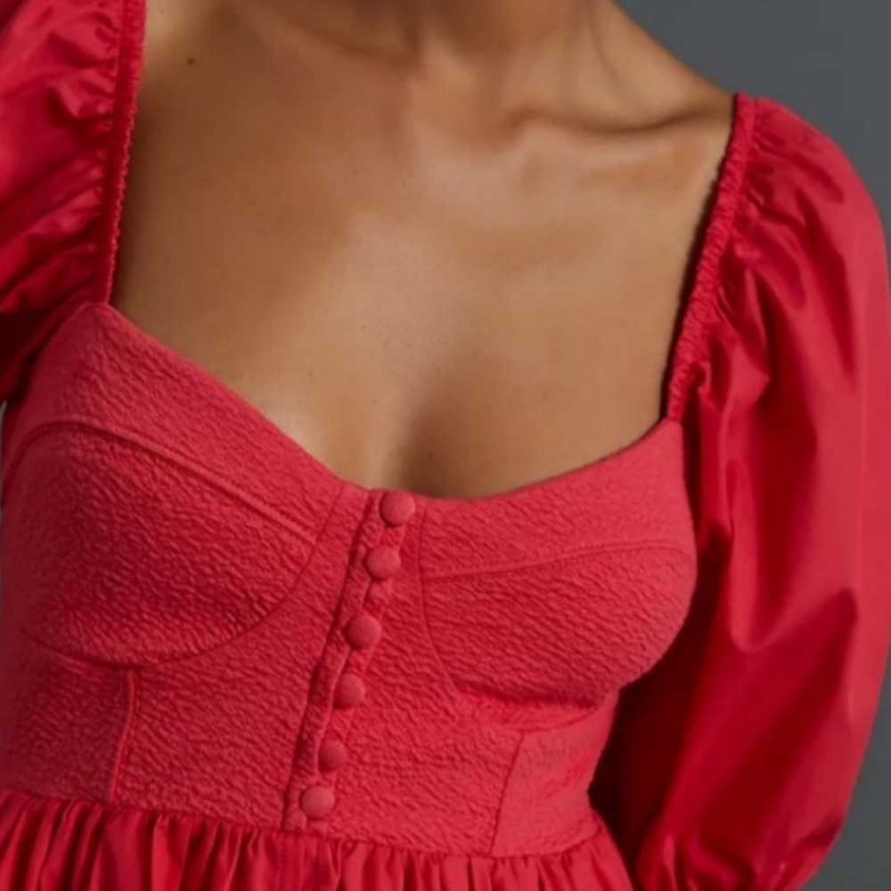 Anthropologie Smocked Puff Sleeve Corset Milkmaid Neckline Dress - Picture 3 of 5